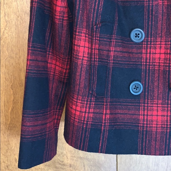 Women’s red/navy plaid wool blend pea coat - L - Picture 4 of 5